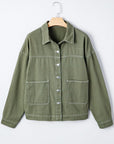 Denim Button-Up Patch Pocket Collared Jacket