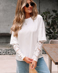 Lace Insert Long Sleeve Drop Shoulder Tee