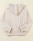 Solid Corduroy Zip-Up Pocketed Hooded Jacket