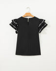 Contrast Trim Ruffle Short Sleeve Blouse