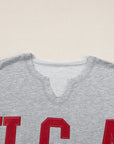 USA Patch Lettering Notch Neck Short Sleeve Tee