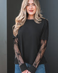 Bow Mesh Patchwork Long Sleeve Tee