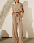 Solid Keyhole Puffy Tank and Pants Set