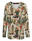 Baha Ranch Cactus and Boots Long Sleeve Top