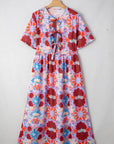 Floral Tied Front High Waist Short Sleeve Dress