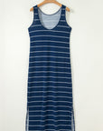 Stripe Open Back Sleeveless Maxi Dress with Slits