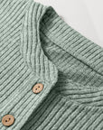 Solid Ribbed Knit Drop Shoulder Henley Top