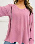 Corded Knit Reverse Seam Patchwork Long Sleeve Top
