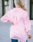 Stripe Smocked Long Sleeve Button-Up Shirt