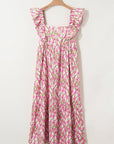 Plus Size Floral Square Neck Ruffle Strap Maxi Dress
