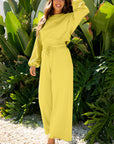 Solid Puff Sleeve Top and Drawstring Pants Set