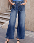 Denim High Waist Patch Pocket Straight Leg Jeans
