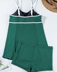 Plus Size Ribbed Contrast Trim Tankini Swimsuit Set