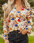 Floral Ruffle Shoulder Long Sleeve Blouse