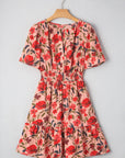 Floral Wrap V-Neck Short Sleeve Mini Dress