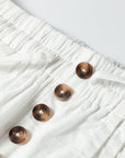 Solid Buttoned Drawstring Waist Pleated Wide Leg Pants
