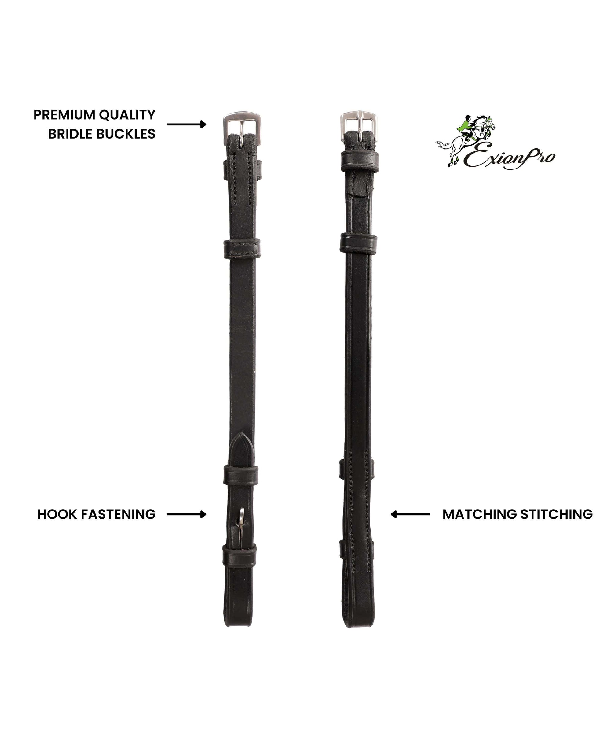 ExionPro Bridle Cheek Pieces With Hook Fastening - Matching Stitching