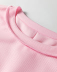 Solid Ribbed Exposed Seam Long Sleeve Top