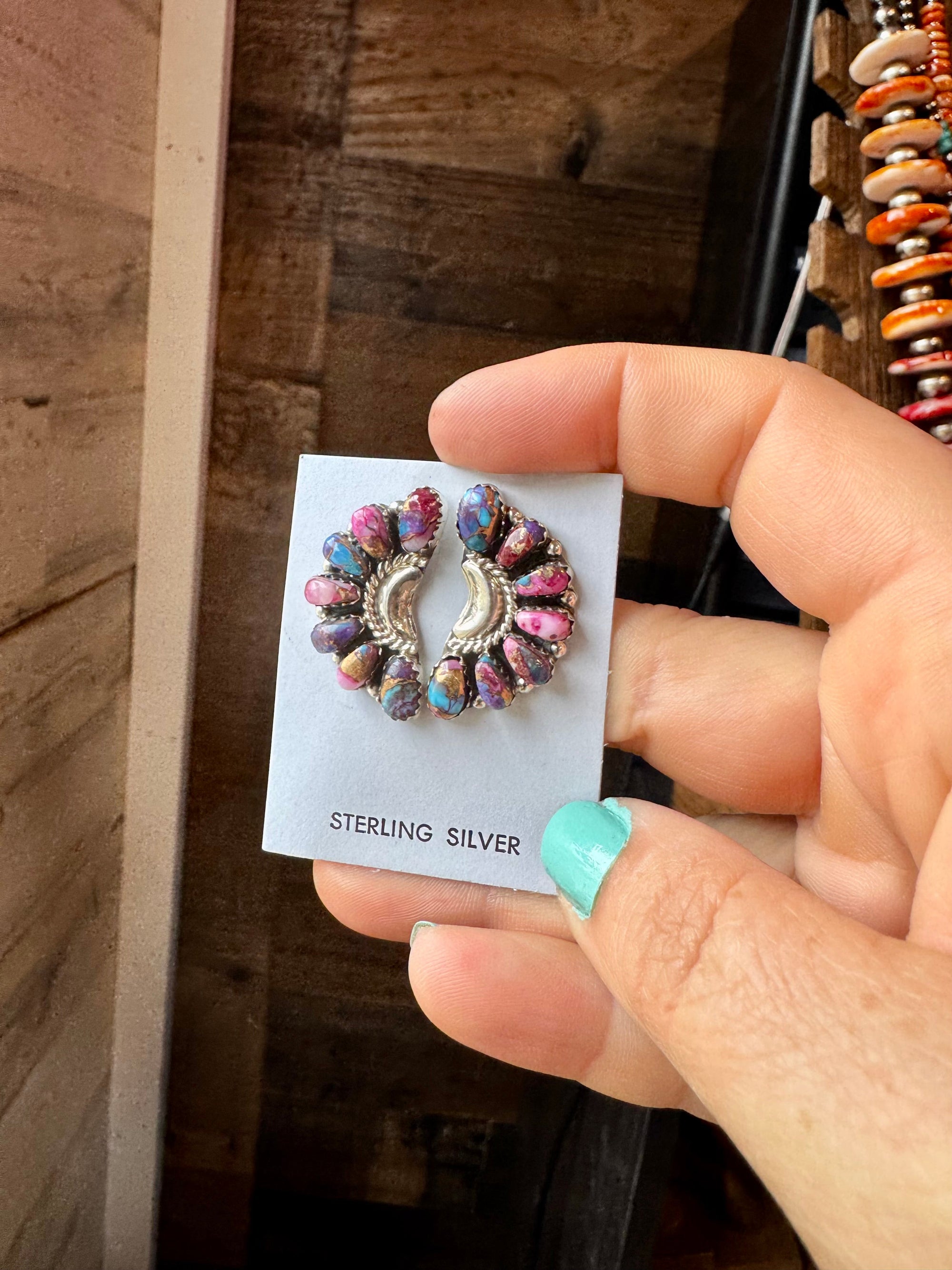 Half Cluster Earrings – Pink Dahlia &amp; Sterling Silver