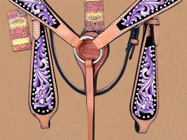 Hilason Western Horse Headstall Breast Collar Set American Leather Black