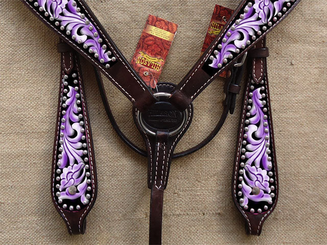 Hilason Western Horse Headstall Breast Collar Set American Leather Black