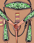 Hilason Western Horse Headstall Breast Collar Set American Leather Green