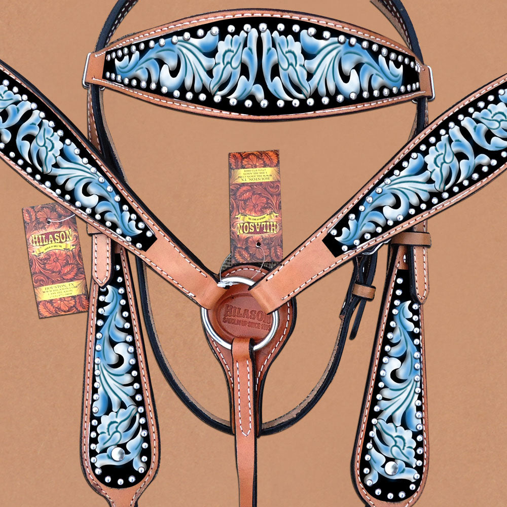 Leather Western Headstall And Breast Collar Set