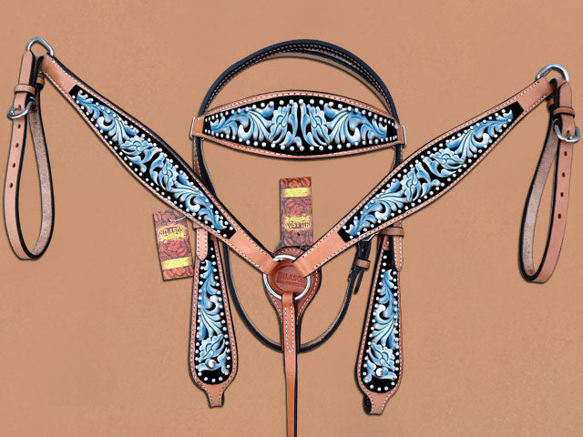 Leather Western Headstall And Breast Collar Set