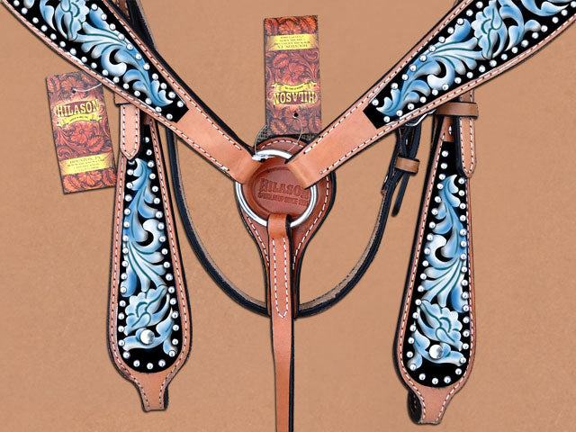 Leather Western Headstall And Breast Collar Set