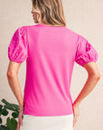 Pearl Beaded Puff Sleeve Ribbed Top