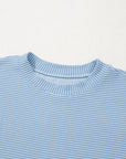 Solid Corded Knit Mock Neck T-Shirt