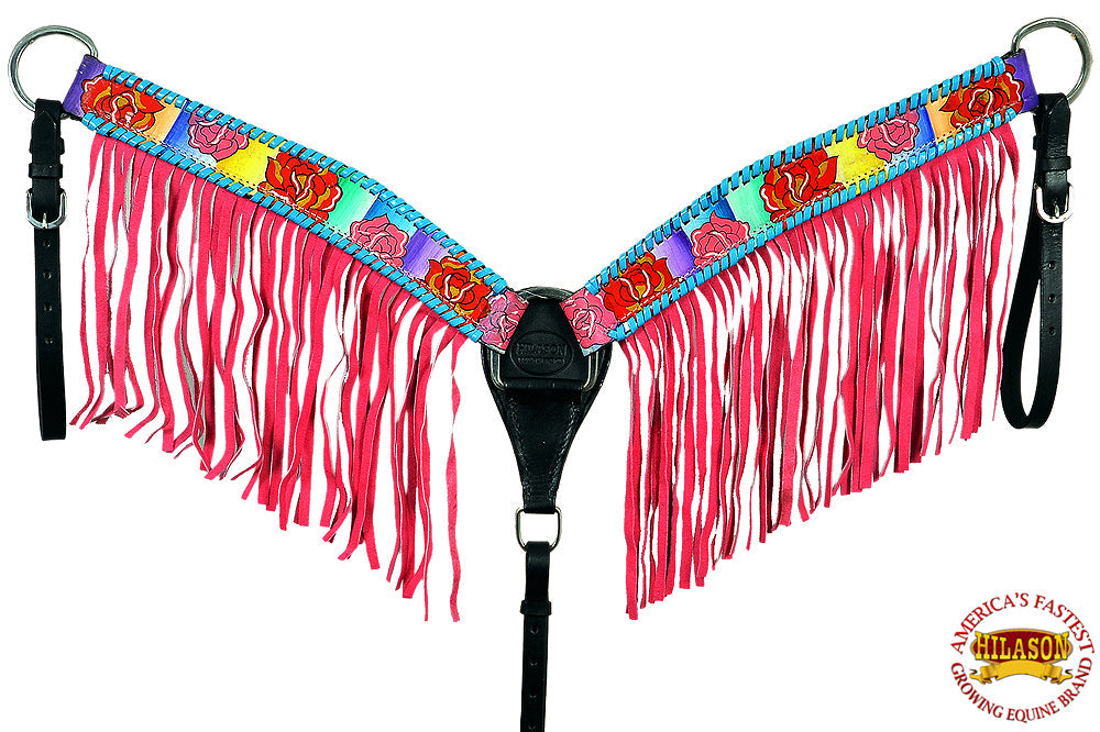 Hilason Western Horse Headstall Bridle American Leather Hand Painted Rose