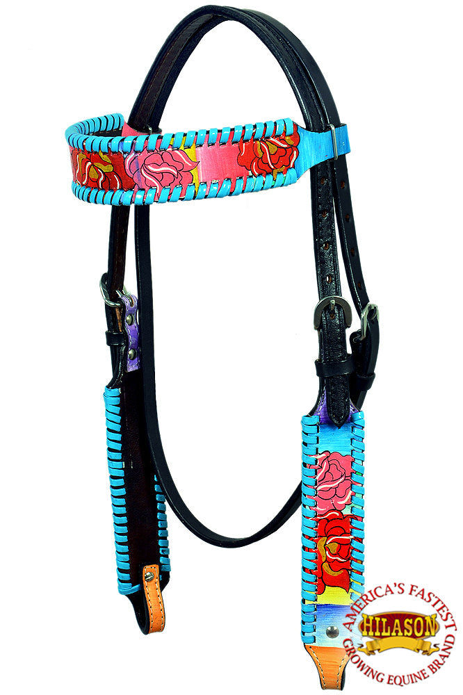 Hilason Western Horse Headstall Bridle American Leather Hand Painted Rose