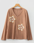 Floral Patchwork V-Neck Long Sleeve Top