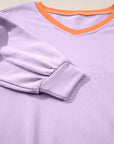 Colorblock Patchwork V-Neck Drop Shoulder Sweatshirt