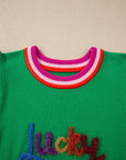 Lucky Stripe Flutter Sleeve Round Neck Sweater