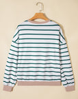 Stripe Patchwork Drop Shoulder Round Neck Sweatshirt
