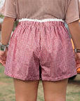 Plus Size Gingham Plaid Ruffle Contrast Trim Shorts