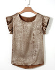 Metallic Ruffle Trim Sleeveless Round Neck Top