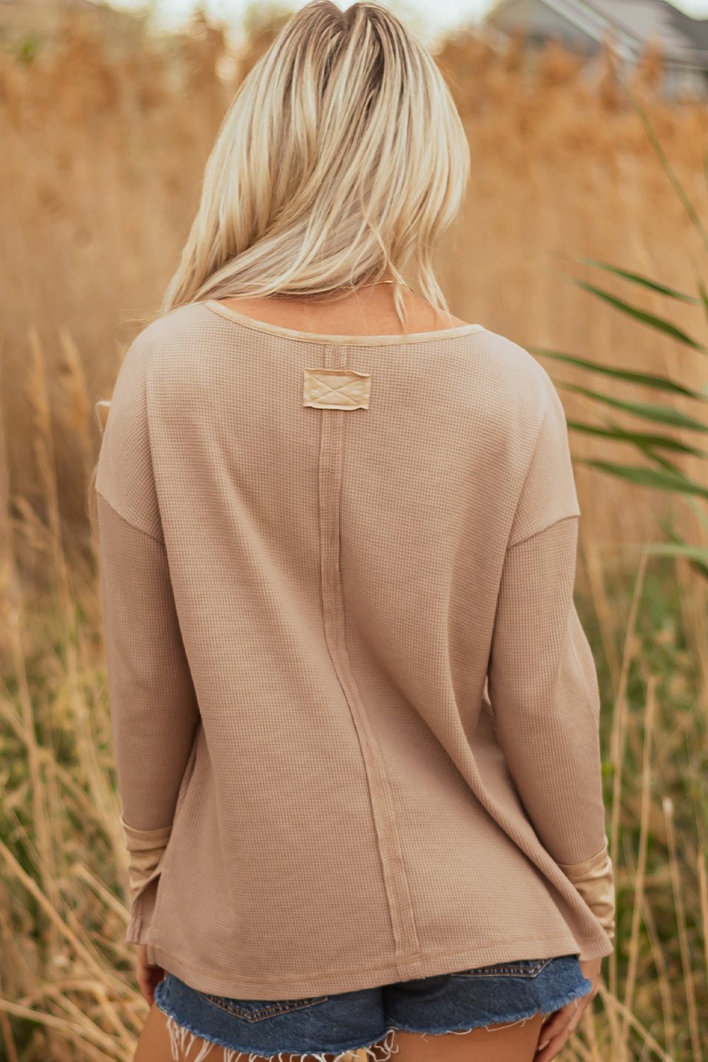 Blake Waffle Textured Tunic Henley Top with Slits