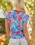 Vada Floral Pompom Trim Flutter Sleeve Blouse