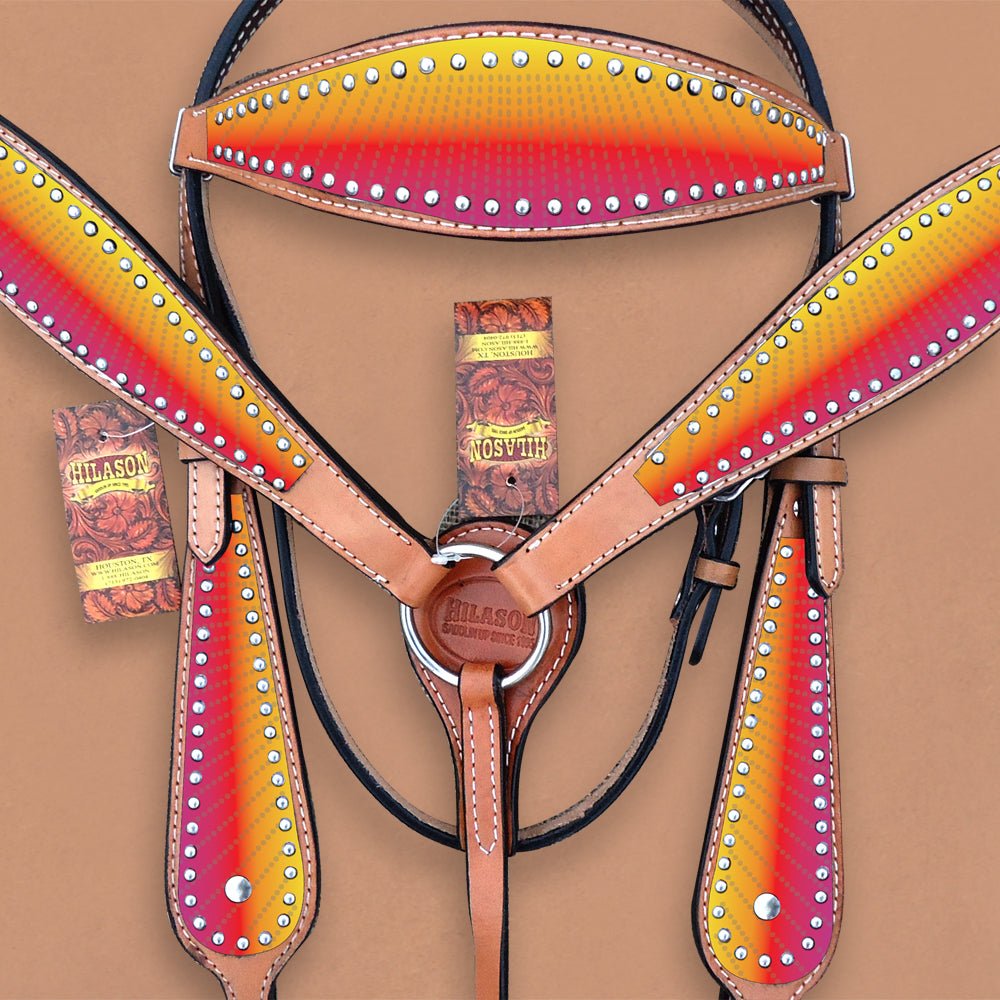 HILASON Western Horse Headstall Breast Collar Set Tack Genuine American Leather | Headstalls Bridle for Horses