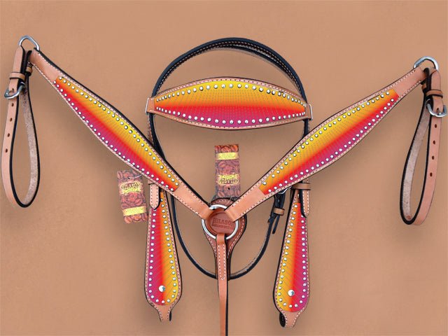 HILASON Western Horse Headstall Breast Collar Set Tack Genuine American Leather | Headstalls Bridle for Horses