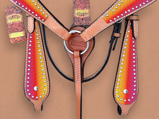 HILASON Western Horse Headstall Breast Collar Set Tack Genuine American Leather | Headstalls Bridle for Horses