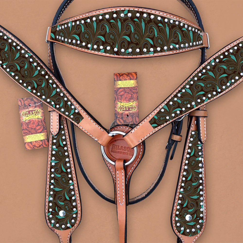 HILASON Western Horse Headstall Breast Collar Set Tack Genuine American Leather | Headstalls Bridle for Horses