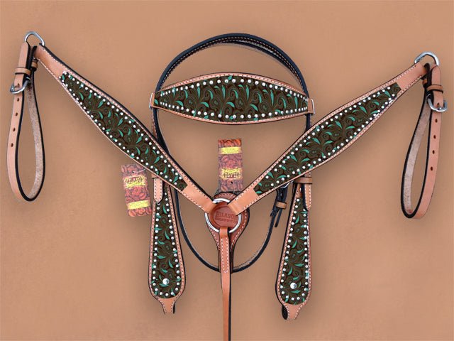 HILASON Western Horse Headstall Breast Collar Set Tack Genuine American Leather | Headstalls Bridle for Horses