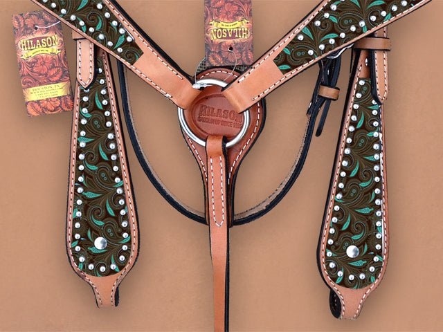 HILASON Western Horse Headstall Breast Collar Set Tack Genuine American Leather | Headstalls Bridle for Horses