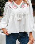 Skylar Flower Lace-up Babydoll Blouse
