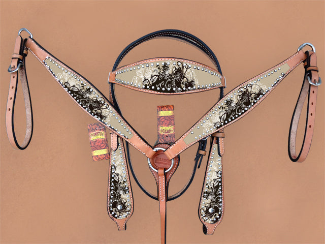 Hilason Western Horse Floral Headstall Breast Collar Set American Leather