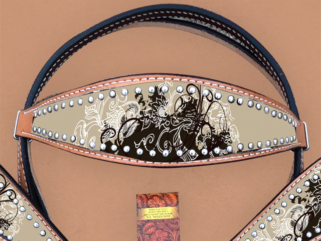 Hilason Western Horse Floral Headstall Breast Collar Set American Leather